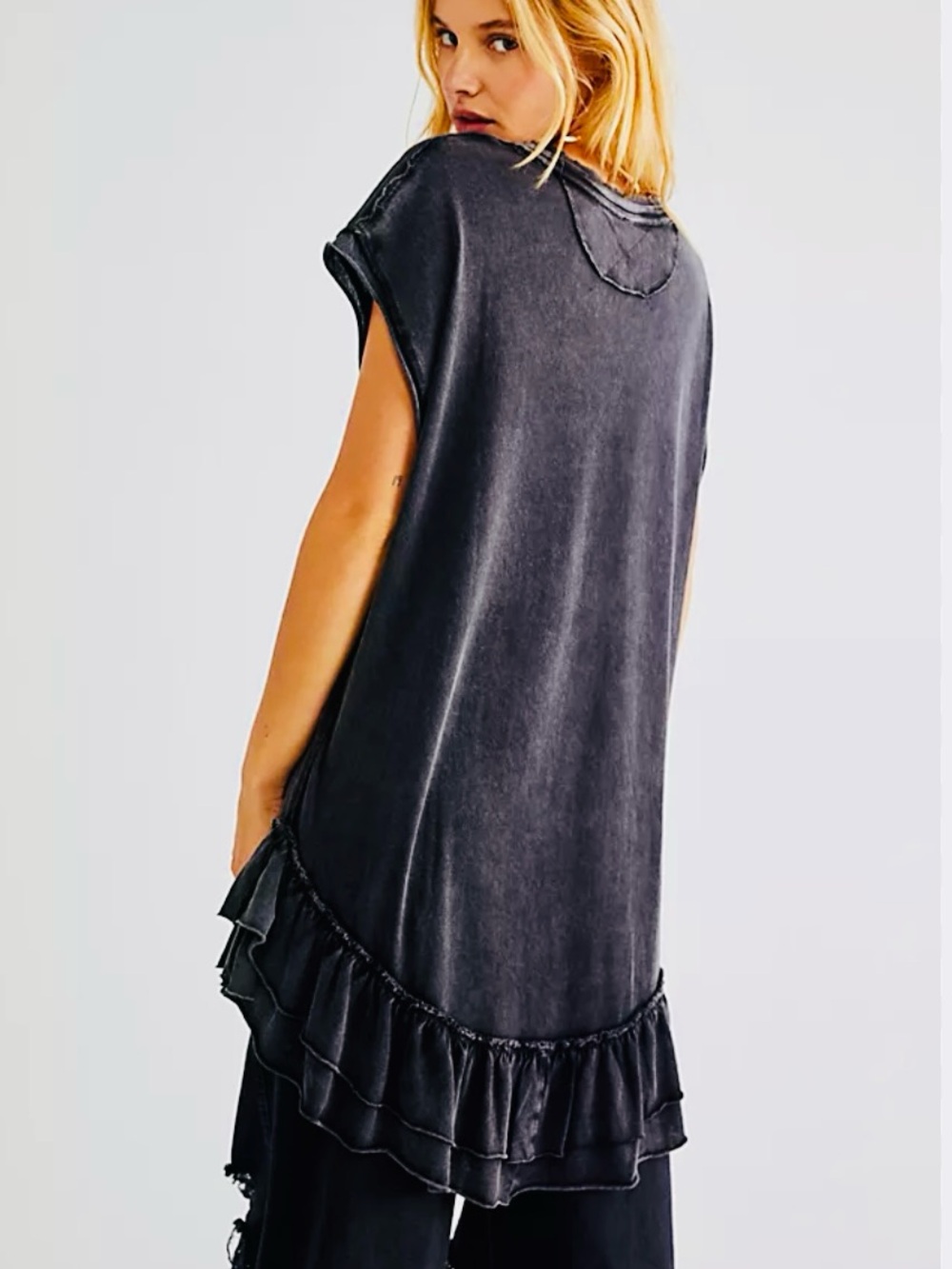 Free People Washed Charcoal Ruffle-Hem Tunic